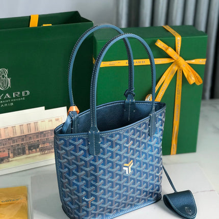 ANJOU MINI BAG 20 IN NAVY BLUE  CALFSKIN AND GOYARDINE CANVAS