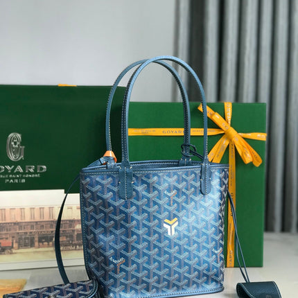 ANJOU MINI BAG 20 IN NAVY BLUE  CALFSKIN AND GOYARDINE CANVAS