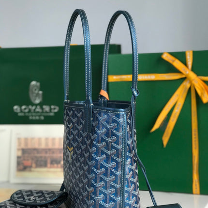 ANJOU MINI BAG 20 IN NAVY BLUE  CALFSKIN AND GOYARDINE CANVAS