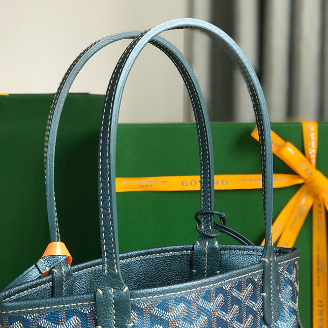 ANJOU MINI BAG 20 IN NAVY BLUE  CALFSKIN AND GOYARDINE CANVAS