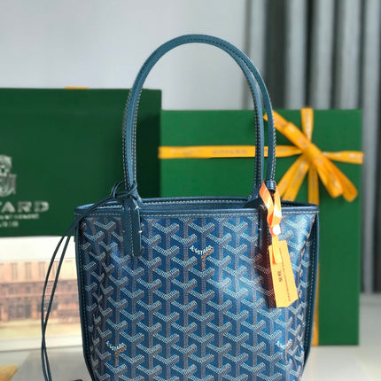 ANJOU MINI BAG 20 IN NAVY BLUE  CALFSKIN AND GOYARDINE CANVAS