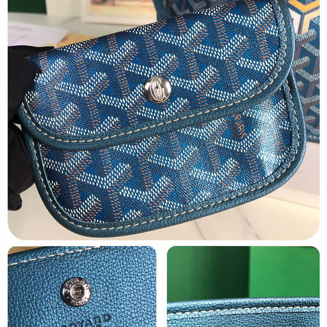 ANJOU MINI BAG 20 IN NAVY BLUE  CALFSKIN AND GOYARDINE CANVAS