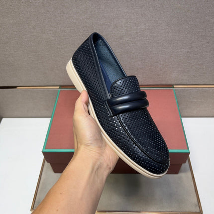 LP PERFORATED LOAFERS BLACK AND NAVY CALFSKIN