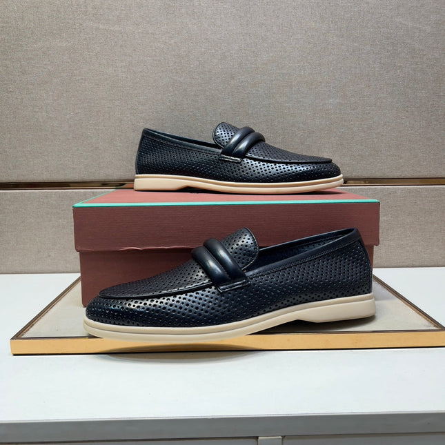 LP PERFORATED LOAFERS BLACK AND NAVY CALFSKIN