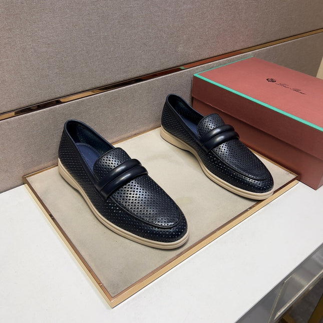 LP PERFORATED LOAFERS BLACK AND NAVY CALFSKIN