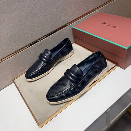 LP PERFORATED LOAFERS BLACK AND NAVY CALFSKIN