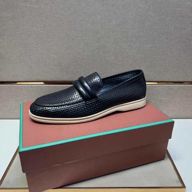 LP PERFORATED LOAFERS BLACK AND NAVY CALFSKIN