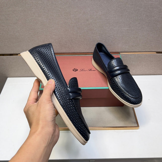 LP PERFORATED LOAFERS BLACK AND NAVY CALFSKIN