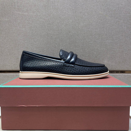 LP PERFORATED LOAFERS BLACK AND NAVY CALFSKIN