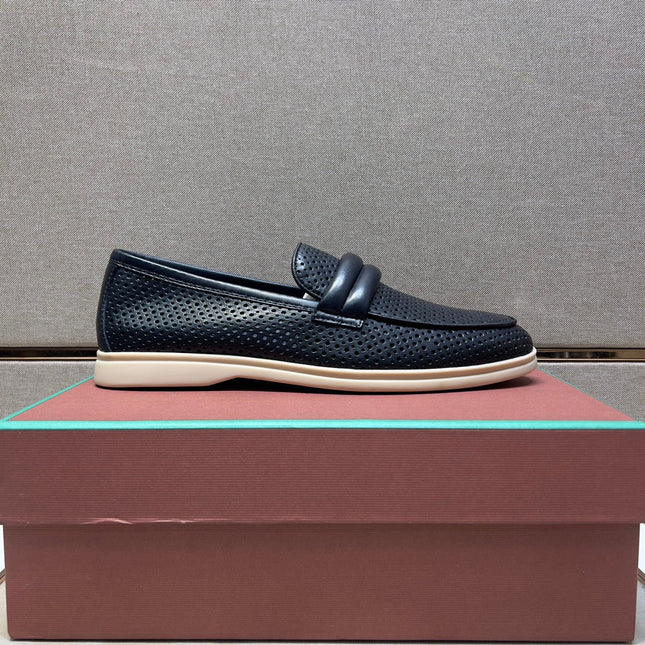 LP PERFORATED LOAFERS BLACK AND NAVY CALFSKIN