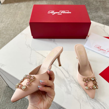 EFFLORESCENCE MULES IN LIGHT FAWN SATIN