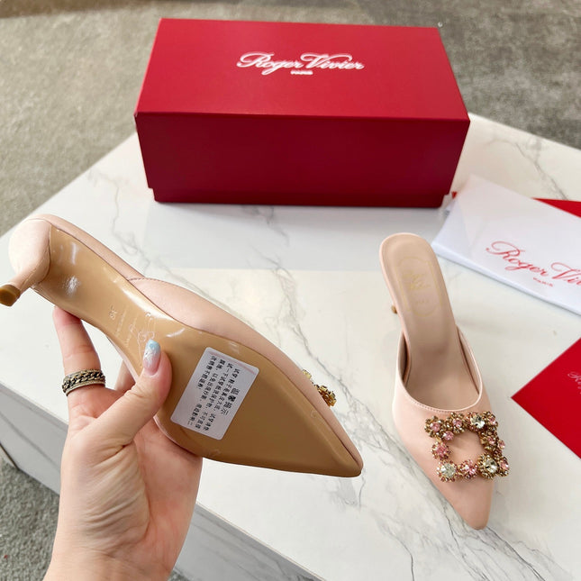 EFFLORESCENCE MULES IN LIGHT FAWN SATIN