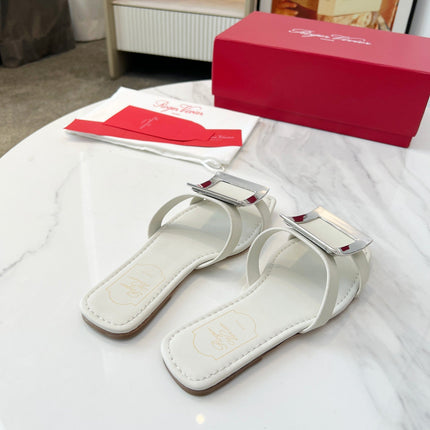 VIV' BY THE SEA MULES IN WHITE CALFSKIN SILVER BUCKLE