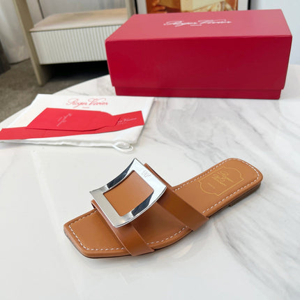 VIV' BY THE SEA MULES IN BRONZE BROWN CALFSKIN SILVER BUCKLE
