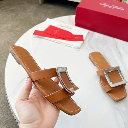 VIV' BY THE SEA MULES IN BRONZE BROWN CALFSKIN SILVER BUCKLE