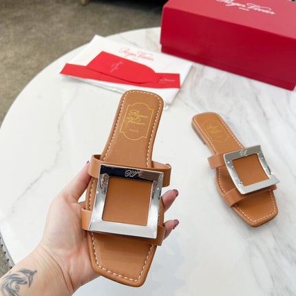 VIV' BY THE SEA MULES IN BRONZE BROWN CALFSKIN SILVER BUCKLE