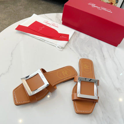 VIV' BY THE SEA MULES IN BRONZE BROWN CALFSKIN SILVER BUCKLE