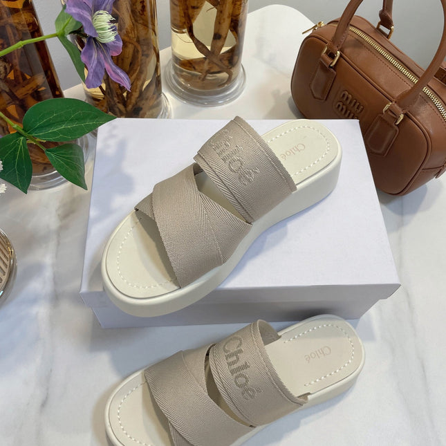 WOODY WEDGE SANDALS IN DOVE GREY CANVAS WITH WHITE RUBBER SOLE