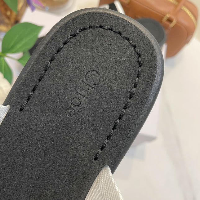 WOODY WEDGE SANDALS IN BLACK MIX WHITE CANVAS WITH RUBBER SOLE