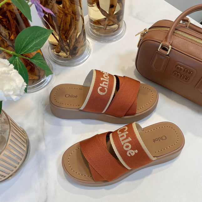 WOODY WEDGE SANDALS IN BRONZE BROWN CANVAS WITH CIDER BROWN RUBBER SOLE