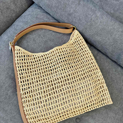 OXALIS 40  IN RAFFIA CROCHET AND LEATHER VINTAGE BROWN