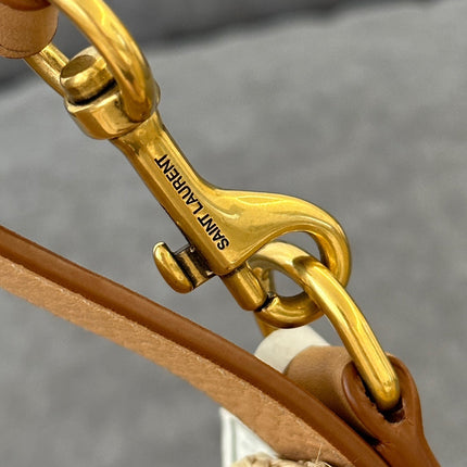 OXALIS 40  IN RAFFIA CROCHET AND LEATHER VINTAGE BROWN