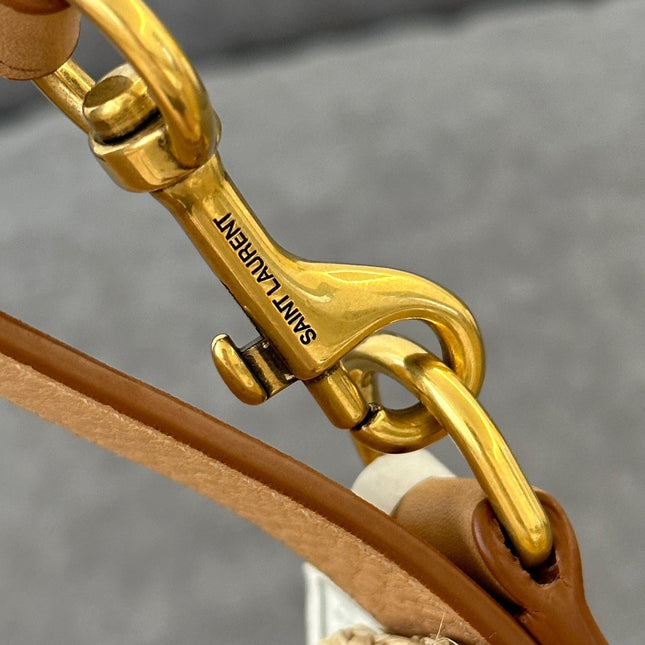 OXALIS 40  IN RAFFIA CROCHET AND LEATHER VINTAGE BROWN