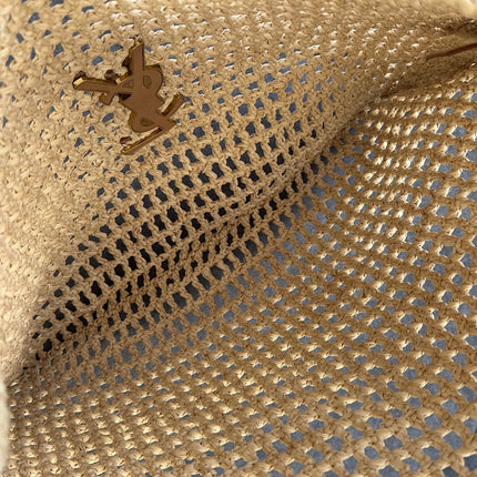 OXALIS 40  IN RAFFIA CROCHET AND LEATHER VINTAGE BROWN