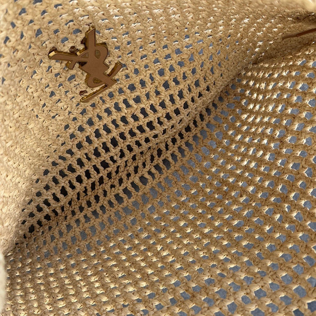 OXALIS 40  IN RAFFIA CROCHET AND LEATHER VINTAGE BROWN