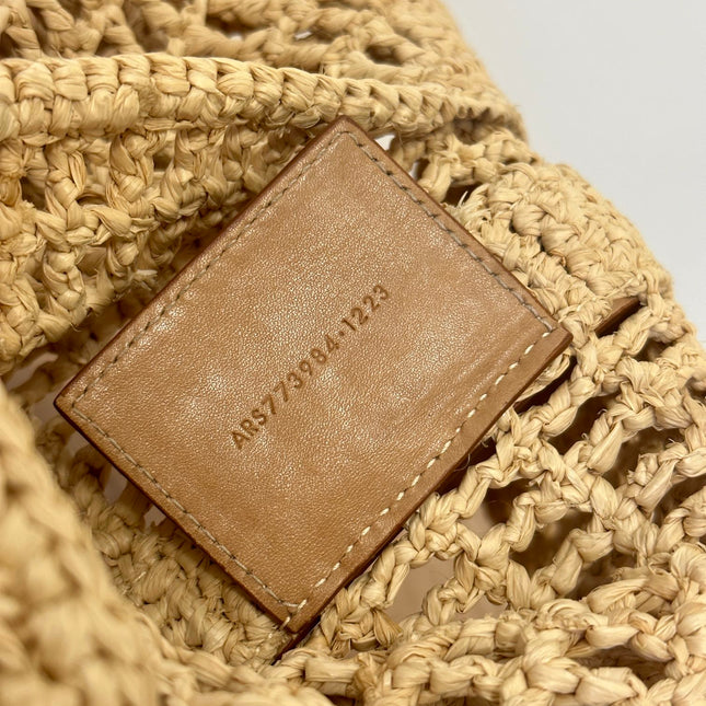 OXALIS 40  IN RAFFIA CROCHET AND LEATHER VINTAGE BROWN