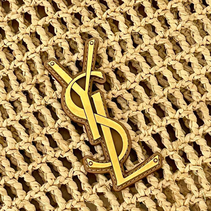 OXALIS 40  IN RAFFIA CROCHET AND LEATHER VINTAGE BROWN