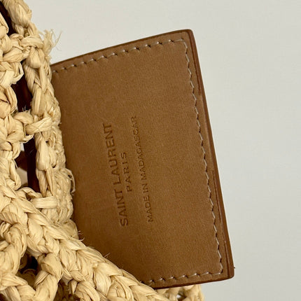 OXALIS 40  IN RAFFIA CROCHET AND LEATHER VINTAGE BROWN