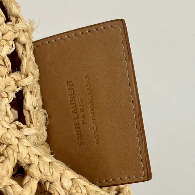 OXALIS 40  IN RAFFIA CROCHET AND LEATHER VINTAGE BROWN