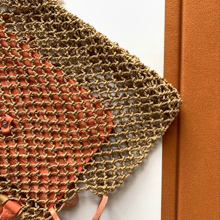 ALIGRE BAG 40 IN RED ORANGE WOVEN RAFFIA AND CALFSKIN