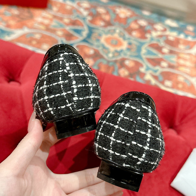 TROMPETTE BALLERINAS IN BLACK TWEED WITH WHITE STRIPES