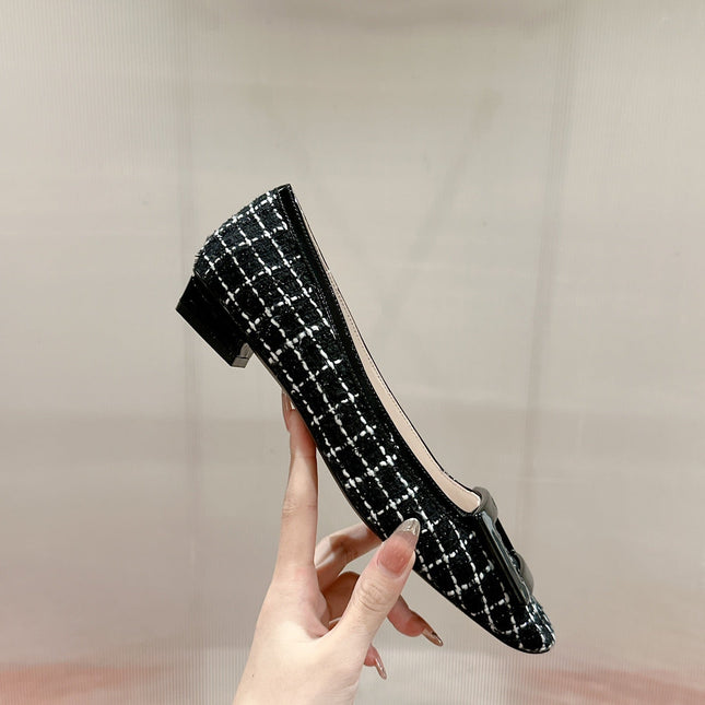 TROMPETTE BALLERINAS IN BLACK TWEED WITH WHITE STRIPES