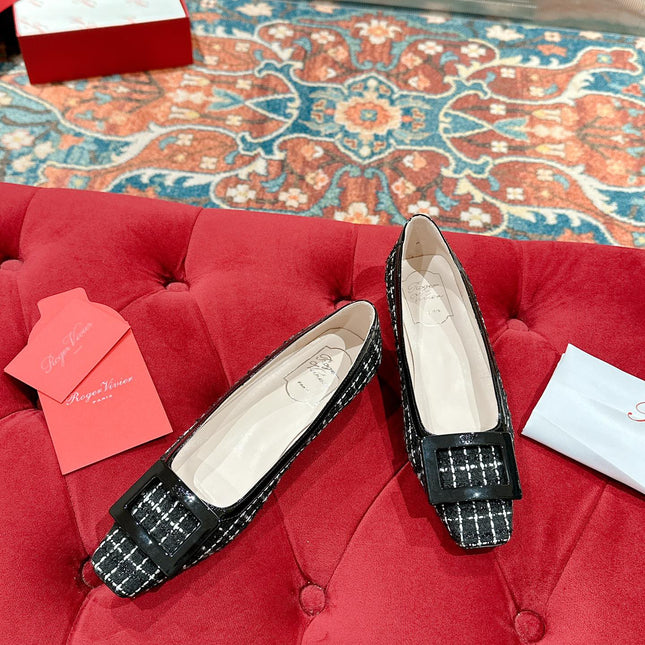 TROMPETTE BALLERINAS IN BLACK TWEED WITH WHITE STRIPES