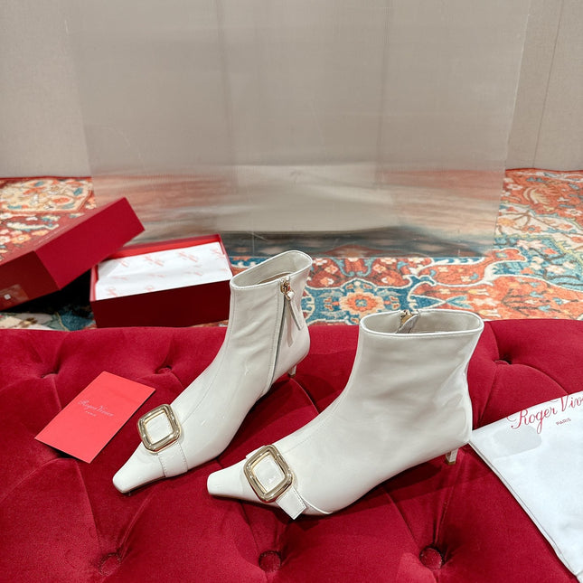 VIV CANARD ANKLE BOOTS IN WHITE GLOSSY CALFSKIN