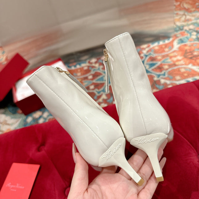 VIV CANARD ANKLE BOOTS IN WHITE GLOSSY CALFSKIN