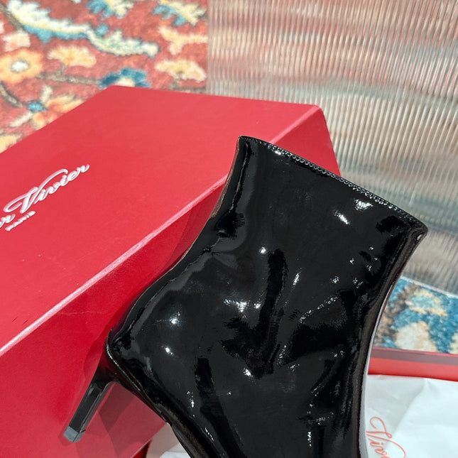 VIV CANARD ANKLE BOOTS IN BLACK PATENT CALFSKIN