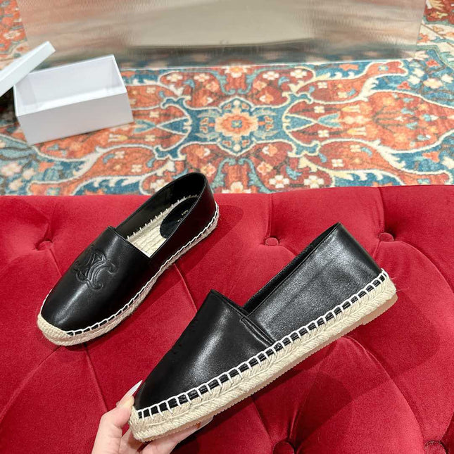 ESPADRILLES BLACK SHINY CALFSKIN EMBOSSED LOGO