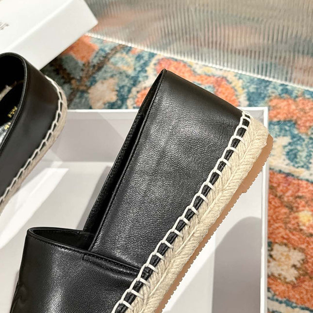 ESPADRILLES BLACK SHINY CALFSKIN EMBOSSED LOGO