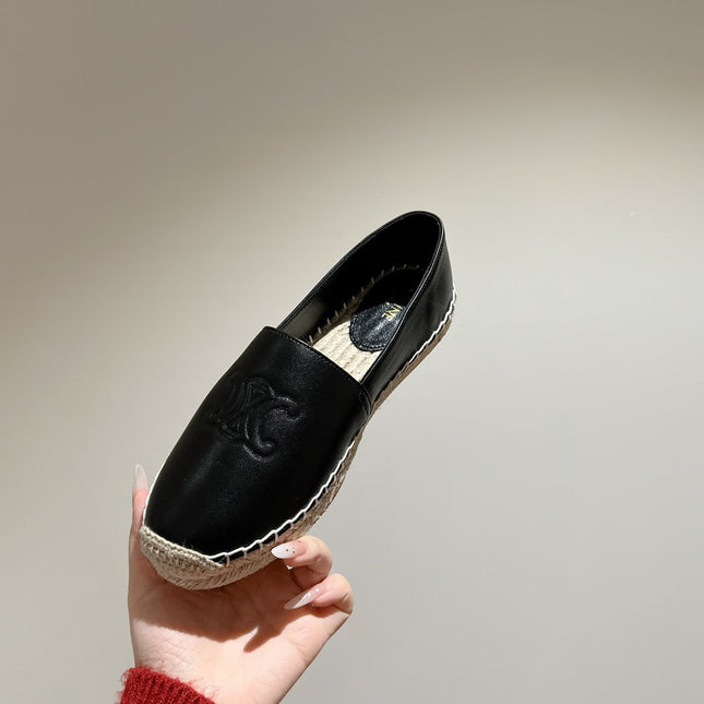 ESPADRILLES BLACK SHINY CALFSKIN EMBOSSED LOGO