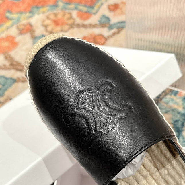 ESPADRILLES BLACK SHINY CALFSKIN EMBOSSED LOGO