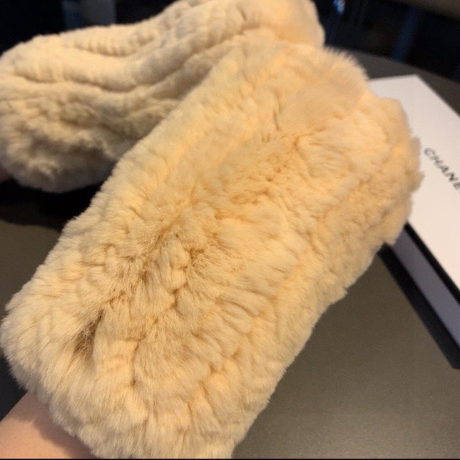 FINGERLESS HALF GLOVES IN BEIGE CREAM RABBIT FUR 462277