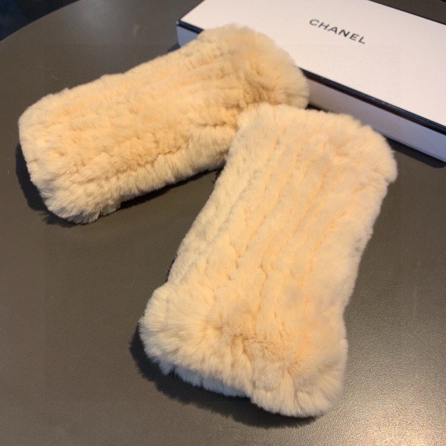 FINGERLESS HALF GLOVES IN BEIGE CREAM RABBIT FUR 462277