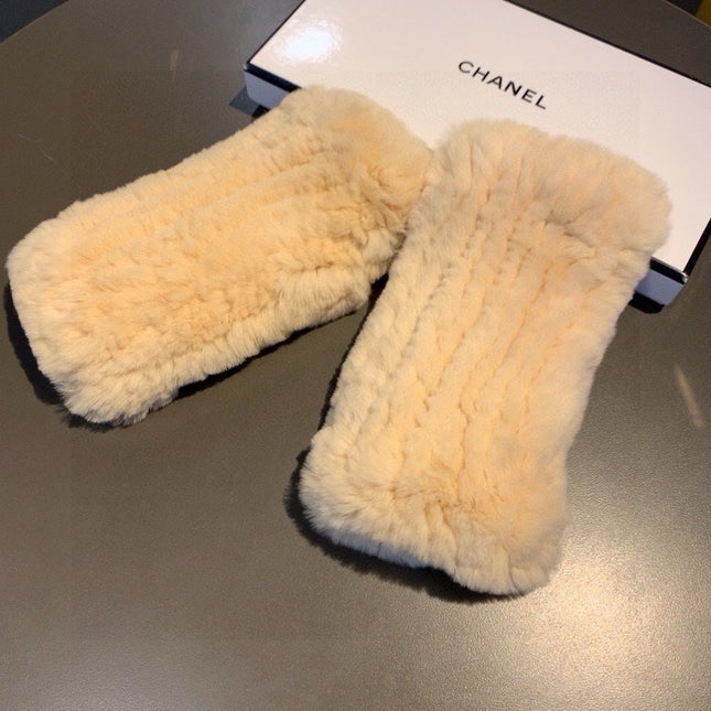 FINGERLESS HALF GLOVES IN BEIGE CREAM RABBIT FUR 462277