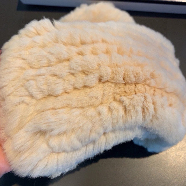 FINGERLESS HALF GLOVES IN BEIGE CREAM RABBIT FUR 462277