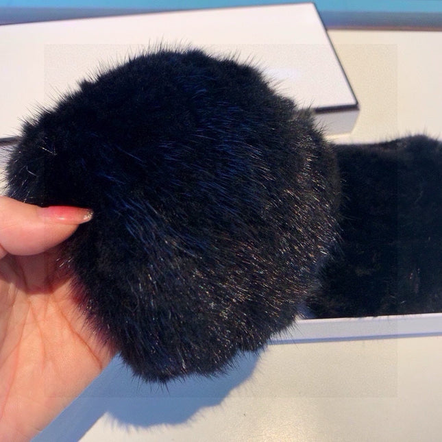 FINGERLESS HALF GLOVES IN BLACK RABBIT FUR 462278