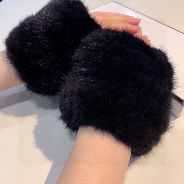 FINGERLESS HALF GLOVES IN BLACK RABBIT FUR 462278